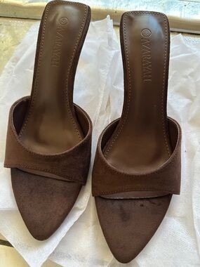 Brown Suede Pointed-Toe Slip-On Heels for Women